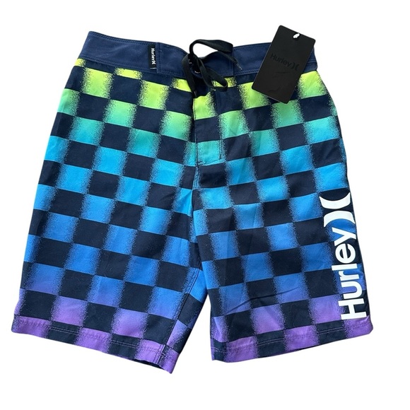 NWT Hurley Boys 8 / 24 waist Obsidian check print board shorts Swimwear New - Picture 1 of 5